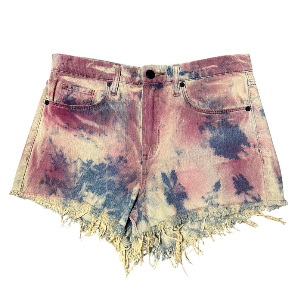Blank NYC The Barrow High Rise Blue & Red Tie Dye Denim Shorts